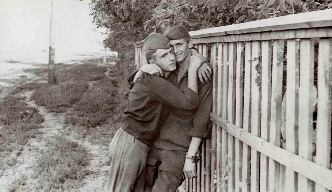 Two men embracing