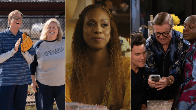 Stills from Somebody Somewhere, Clean Slate, and Mid-Century Modern - shows with queer characters that were cancelled or ended.